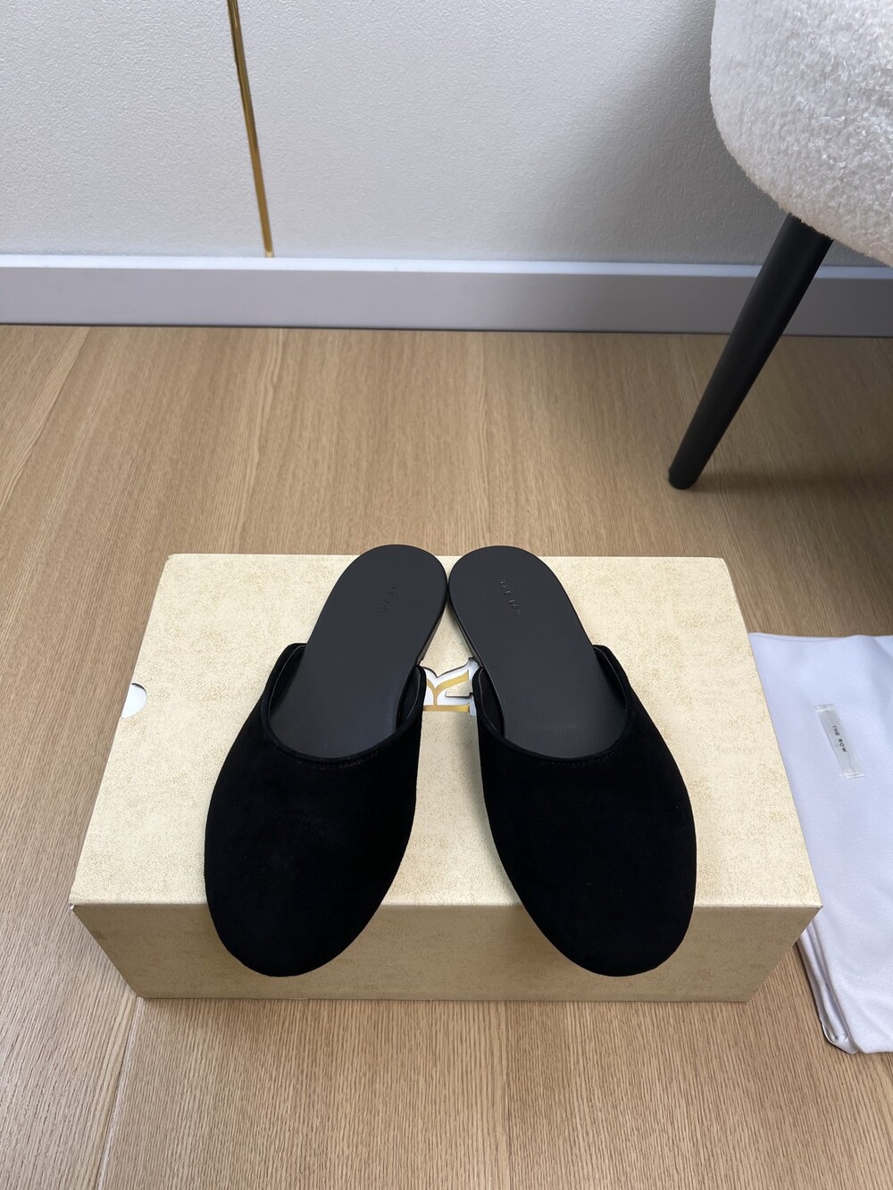 The Row Black Suede Mule Slides Quiet Luxury Slip On Flat Shoes